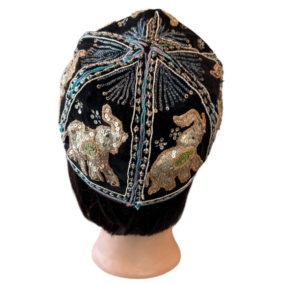Vintage Burmese Velvet Embellished Black Multi Elephant Baseball Cap Size OS - Picture 5 of 14